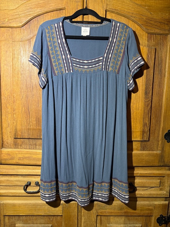 Knox Rose Dresses & Skirts - Knox Rose Slate Blue Embroidered Boho Midi Dress